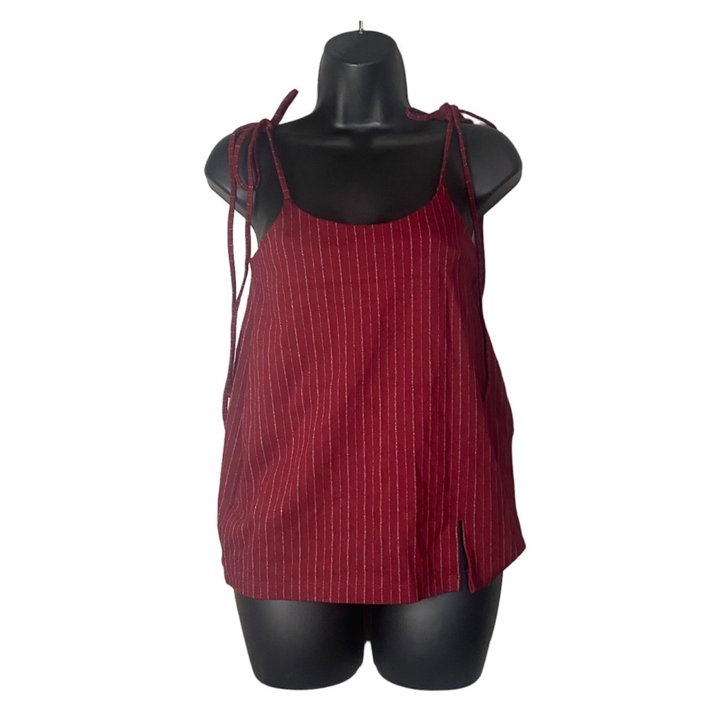 Forever 21 Red Striped Sleeveless Tie Knot Zippered Back Top
